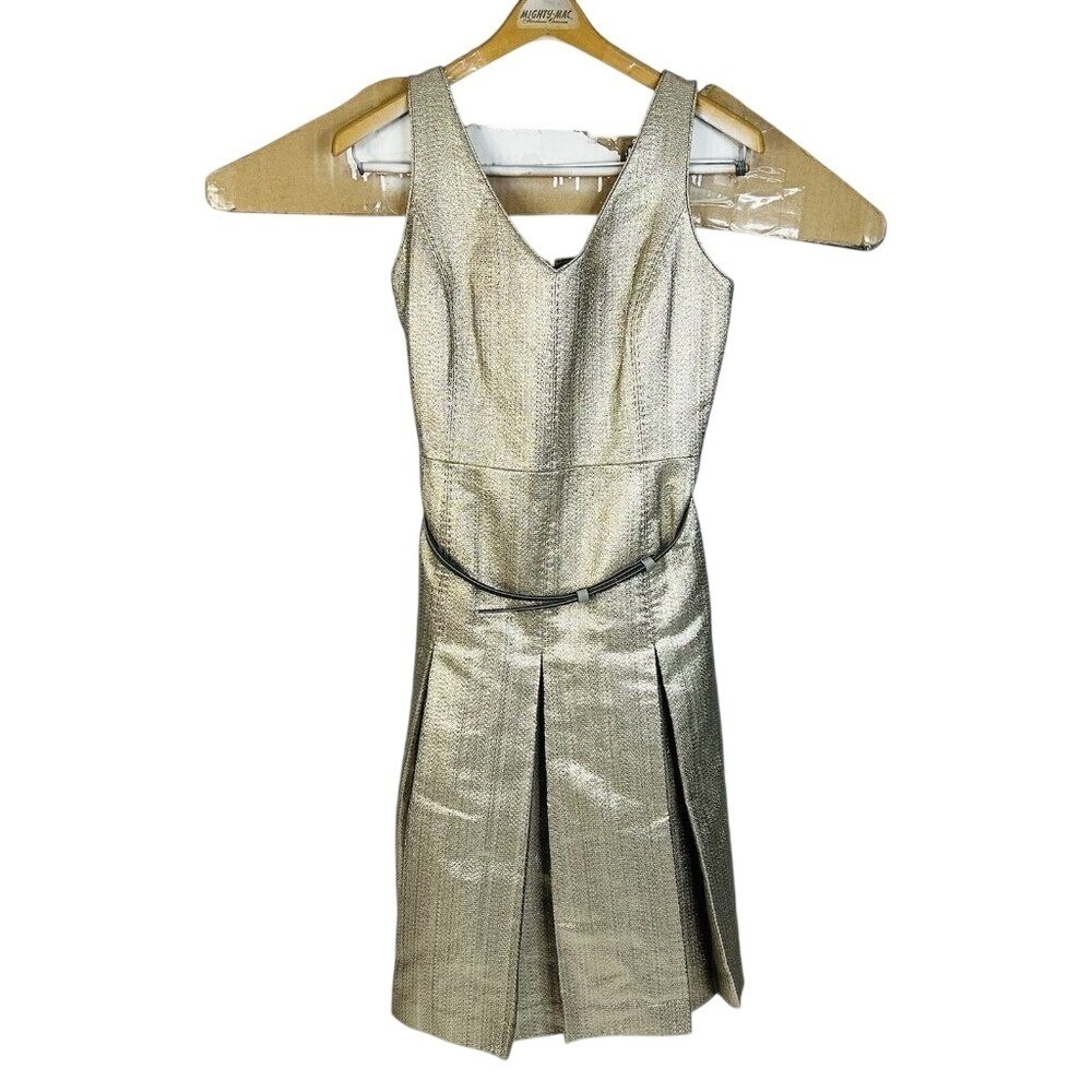 Lafayette 148 Silver Cotton Blend Tank Top Womens Dress w/‎ Belt Size 4